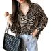 Women Striped Leopard long sleeve striped shirtï¼ŒWomen Blouses Summer Long Sleeve Blouses Casual Loose Blouses Tops Female Office Shirt Blouse Casual Tops Plus Size