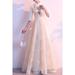 Junior High Neck Elbow Sleeve Embroidered Lace Party Dress