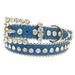 Blue Leather Belt, Decorated with High Quality Clear Rhinestones and Rhinestone Belt Buckle, Size S/M