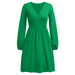 Women's V Neck Long Sleeve T Shirt Dresses Pleated Loose Swing Casual Midi Dress Knee Length