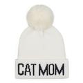 Hatphile Soft Knit Hat Beanie Toque Faux Fur Pom Large, Cat Mom White Hat White Pom