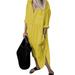 Avamo Plus Size Women Long Sleeve Smock Dress Ladies Linen-Cotton Kaftan Casual Loose Pure Color T Shirt Dress With Pockets