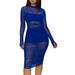 Sunisery Female Solid Color O-Neck Long Sleeve Net Yarn Dress Vest Shorts