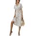 Avamo Womens Casual Midi Dress Vintage Floral Printed Summer Dress V-neck Boho Dress Flowy Short Sleeve Shirt Dress