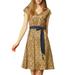 Allegra K Junior's Cap Sleeve A-Line Print Belted V Neck Dress