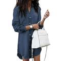 Plus Size Stylish Long Sleeve Loose Denim Mini Shirt Dress For Women Ladies Lapel V Neck Short Jeans Dress Winter Autumn Style Lapel Button Down Long Denim Shirt Tops