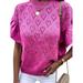 FASHIONWT Women Heart Shaped Hollow Fuffled Short Sleeve Knitted Top