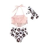 EYIIYE Baby Girls Bikini Set, Halter Sling Tassels Swimwear Tops + Pineapple Printed Bottoms + Headband Set 0-3 Years