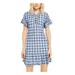 MICHAEL KORS Womens Blue Tie Chain Gradient Check Short Sleeve V Neck Short Fit + Flare Dress Size L