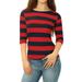 Unique Bargains Women's Boat Neck Elbow Sleeves Stripes Tee Shirt Blouse