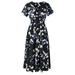 UKAP Women's Chiffon V Neck Dress Cute Floral Print A-Line Boho Beach Sundress Loose Swing Flowy Casual Short Tunic Dresses