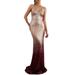 Jocestyle V-neck Sequin Dress Women Spaghetti Strap Gradient Color Evening Dress (M)