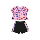 ARDYAL JELLY Kids Baby Girls Floral 2-piece Outfit Set Short Sleeve Butterfly Print Tops+Shorts Set for Children Girls