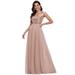 Ever-Pretty Women's V Neck Cap Sleeves Glitter Maxi Cocktail Ball Gown Evening Dress 00277 Rose Gold US6