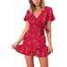 New Women's Summer Short Sleeve Print Dress V Neck Casual Short Dresses Flower Print Dress Dot Print Dress Heart Print Dress