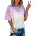 Mchoice Women's Short Sleeve Tie Dye Shirts Loose Color Block Crewneck T Shirt Tops Blouse Summer Tee Plus Size
