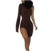 Mnycxen Women's Sexy Summer Dress Women Sexy One Shoulder Long Sleeve Tight Side Slit Party Dress Clubwear