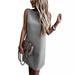 Women Summer Sleeveless Dress Solid Color Casual Beach Holiday Sundress Evening Party Work Tunic Mini Dress