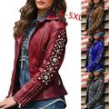 GMBEAUTY Women's Jacket Cool Biker Long Sleeve Zipper PU Leather Coat Spring Autumn Outerwear