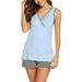 Ever-Pretty Women's Maternity Nursing Pajama Set Breastfeeding Sleepwear Set Double Layer Top and Shorts 01186 Blue Small