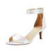 Dream Pairs Women's Fashion Comfort Ankle Strap Stilettos Low Heel Open Toe Sandals Party Dress Shoes FIONA WHITE Size 5.5