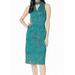 SAM EDELMAN Womens Teal Lace Floral Sleeveless Keyhole Knee Length Sheath Evening Dress Size 10