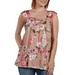 24Seven Comfort Apparel Women's Britt Brown and Pink Floral Wrap Tunic Top