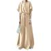 ZANZEA Women Solid Color Vintage Casual Baggy Short Sleeve Elastic Waist Long Maxi Gown Dress