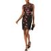 ADRIANNA PAPELL Womens Black Sheer Embroidered Floral Sleeveless Boat Neck Above The Knee Sheath Formal Dress Size: 2