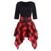 Bseka Women'S Dress Plus Size Casual Party Tie Half Sleeve Round Neck O-Neck Lace Tartan Plaid Print Asymmetric Mini Dress