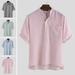 Men's Short Sleeve Collarless Summer Beach Holiday Cotton Tops Dress Shirts