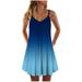 TOYFUNNY Womens Gradient Tie-Dye Print Sleeveless Dress V Neck A-Line Maxi Mini Sundress