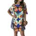 Women Plus Size Printed Mini Dress Summer Casual Cold Shoulder Cocktail Party Sundress
