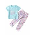 Xiaodriceee Girlâ€™s Short-sleeved and Trousers Suit Letter Printed T-shirt and Starry Sky Tie-dye Long Pants