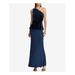 RALPH LAUREN Womens Blue Gown Velvet Trim One Shoulder Sleeveless Asymmetrical Neckline Maxi Evening Dress Size 10