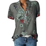 Spftem Women Printing Pocket Plus Size Short Sleeve Blouse Easy Top Shirt