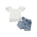 LisenraIn Infant Kids Baby Girl Clothes Set Off Shoulder Tops Ripped Jeans