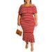 MAWCLOS Plus Size Women Stripe Party Dress Lady Cold Shoulder Formal Evening Mermaid Dress Bridesmaid Ballgown Prom Maxi Dress