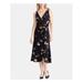 RALPH LAUREN Womens Black Floral Sleeveless V Neck Below The Knee Fit + Flare Evening Dress Size 10