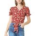 Allegra K Women's Wrap Crop Top Ruffle Short Sleeve Tie Waist Floral Blouse