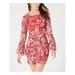 B DARLIN Womens Red Open-back Floral Bell Sleeve Tie Neck Mini Sheath Party Dress Size 1\2