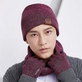 Fashion Winter Warm Accessories Hats Scarves Gloves 3-Piece Set Comfortable Woolen Hat Scarf Gloves 3-Piece Kit Trendy Simple Pure Color Clothing Cap