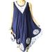 Womens Blue Tank Dress Loose Bohemian Sleeveless Embroidered Casual Sundress Tank Dress, Beach Cover-up ML