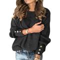 Women's Winter Crew Neck Knitwear Long Sleeve Button Loose Pullover Jumper Knit Sweater Tops Blouse