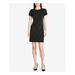 TOMMY HILFIGER Womens Black Stud Pattern Crepe Short Sleeve Jewel Neck Above The Knee Shift Cocktail Dress Size 10