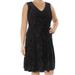 TOMMY HILFIGER Womens Black Paisley Velvet Burnout Sleeveless V Neck Above The Knee Fit + Flare Cocktail Dress Size: 6