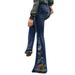 Inkach Lady High Waisted Stretch Slim Pants Embroidery Boot Cut Pant Length Jeans