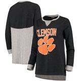 Clemson Tigers Women's Striped Panel Oversized Long Sleeve Tri-Blend Tunic Shirt - Heathered Charcoal