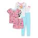 Disney Minnie Mouse Girls Sleep Shirts, Shorts and Pants, 4-Piece Pajama Set, Sizes 4-10