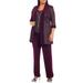 R&M Richards Plus size Women's Metallic Ribbed Knit 2-Piece Pant Set- Mother of the bride outfit, 24W Eggplant